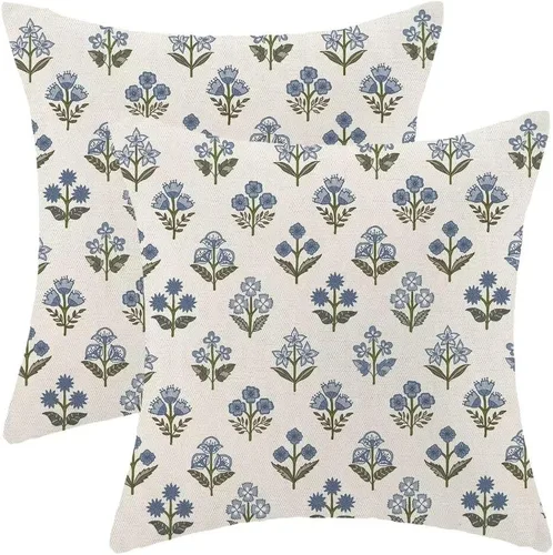 Miniatura 11 de AEIOAE Fundas de Almohada Costeras de 16 x 16 Pulgadas Juego de 2, Fundas Decorativas de Lino con Estampado de Peces Azules de Playa Oceánica