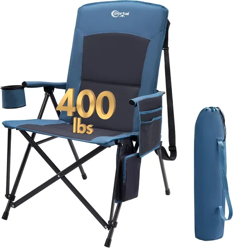 Miniatura 13 de PORTAL Silla de camping plegable extra grande con respaldo alto, sillas de césped portátiles para adultos, deportes al aire libre con apoyabrazos