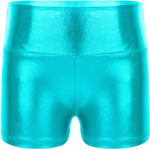 Pantalones cortos de gimnasia de entrenamiento metálico brillante para niñas y niñas, pantalones cortos de gimnasia de cintura alta