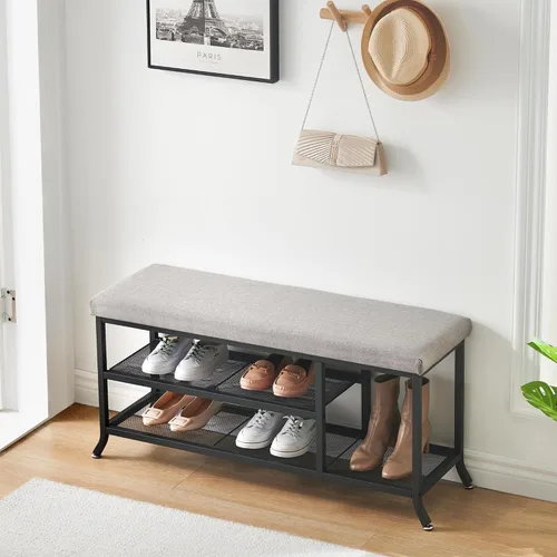 Miniatura 4 de IDEALHOUSE Nuevo banco de zapatos 2024 – Banco de almacenamiento de zapatos de 2 niveles para entrada, organizador de almacenamiento con cojín