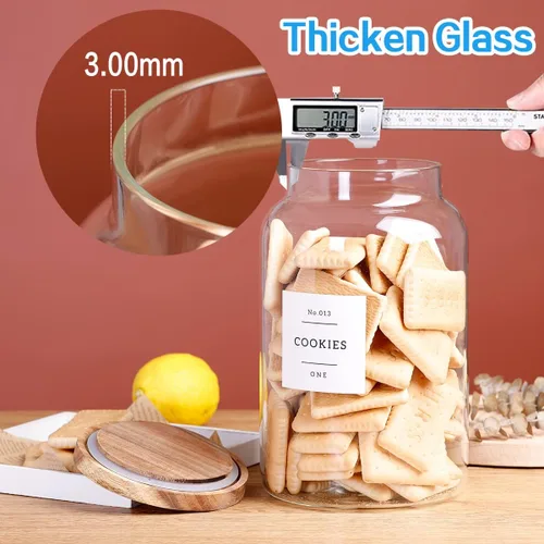 Miniatura 6 de Tarro grande de vidrio para galletas de 1 galón con tapas herméticas de acacia, contenedores de almacenamiento de alimentos grandes gruesos con 42