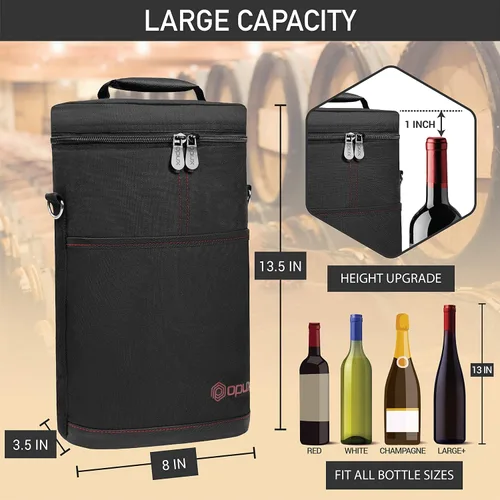Miniatura 3 de opux - Bolsa de transporte para 2 botellas de vino, bolsa aislada y a prueba de fugas para vino, bolsa de vino para viajes, ideal para picnic, BYOB