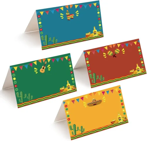 Fiesta Place Cards - Suministros para fiestas temáticas mexicanas del Cinco de Mayo, tiendas de campaña y etiquetas de alimentos, suministros para