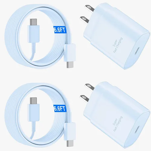 Cargador rápido USB C, cargador Samsung de 25 W, carga súper rápida, tipo C, cargador de teléfono Android con cable de 6.6 pies para Samsung Galaxy