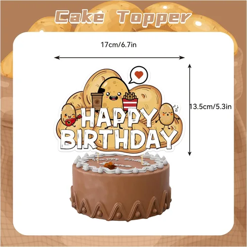 Miniatura 4 de Suministros para fiestas de papas – Decoraciones de cumpleaños de dibujos animados que incluyen pancarta feliz, decoración de pastel, decoración