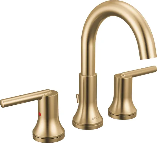 Delta Trinsic - Grifo de baño de oro cepillado de 3 agujeros, 8 pulgadas, grifo de lavabo de baño extendido para tocador, conjunto de drenaje de