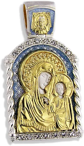 Religious Gifts Colgante Virgen María Virgen de Kazán Icono Ruso Colgante de Plata de Ley 925, Colgante de Icono de Tono Dorado 1 12 Pulgadas, Dos