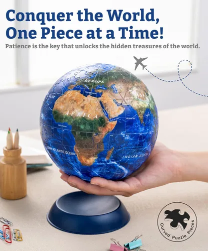 Miniatura 2 de Pintoo Rompecabezas 3D clásico pequeño globo de tierra de 6 pulgadas con 240 piezas de plástico curvas, globos del mundo para adultos unisex