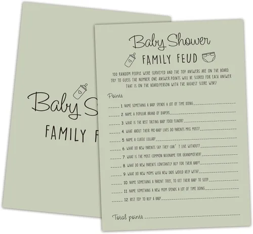 Miniatura 14 de Family Feud - Juego de baby shower, paquete de 30 tarjetas, clave de respuestas, decoraciones de género neutro, suministros de juego