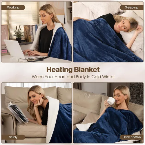Miniatura 6 de Manta térmica eléctrica tamaño Queen 84 x 90 pulgadas, manta eléctrica con 6 ajustes de calor y 1-10 horas de tiempo de apagado automático, lavable