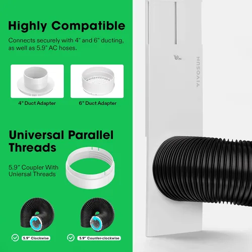 Miniatura 4 de VIVOSUN Kit de ventilación de ventana, kit de sellado portátil de ventana de CA, compatible con conductos de 4 pulgadas/6 pulgadas y manguera de 5.9