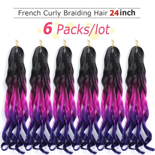 Miniatura 2 de WIPPORYA Cabello de trenzado rizado francés de 24 pulgadas, paquete de 6 unidades, onda suelta y elástica, cabello de crochet preestirado, 100