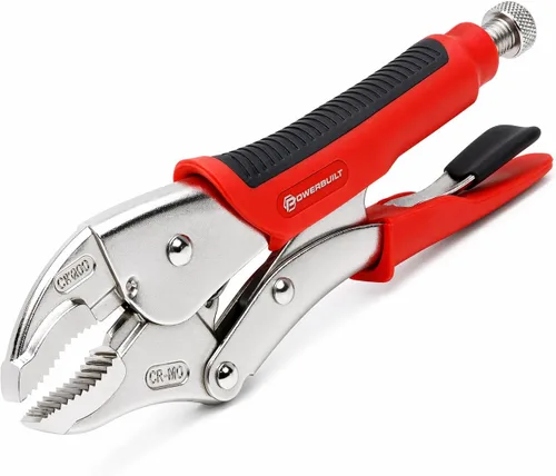 Miniatura 9 de Powerbuilt 646539 - Alicates curvados de bloqueo de mandíbula de 7 pulgadas, asas de agarre suave TPR de doble inyección, hechas de cromo de alta