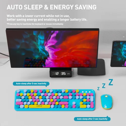 Miniatura 8 de FOPETT - Juego de teclado y mouse inalámbricos de 2.4 GHz con botón de interruptor, teclado de tamaño completo, compatible con V2030 Azul Colorido