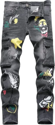 Miniatura 7 de Baylvn - Pantalones de mezclilla entallados y estampados para hombre con corte recto