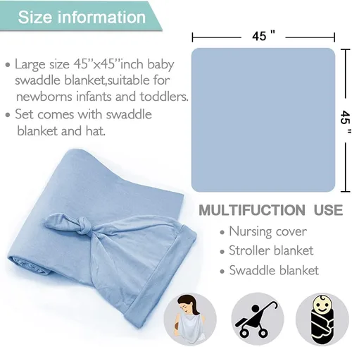 Miniatura 7 de OWLOWLA Conjunto de manta y gorro para recién nacido, manta de recepción para bebés niños y niñas (azul bebé)