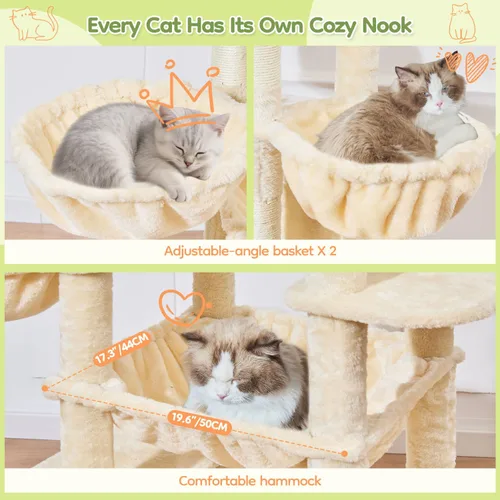 Miniatura 5 de Taoqimiao Árbol para gatos de 72 pulgadas, torre XXL para gatos de interior y adultos, plataforma extragrande, 2 casas para gatos, 7 postes