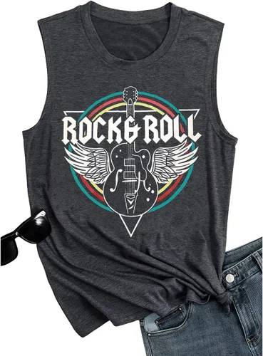 Miniatura 4 de Camiseta sin mangas de Rock & Roll para mujer, camisetas de música country vintage, camisetas de banda de concierto de rock, camisetas de verano sin