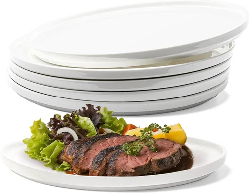 Miniatura 7 de Vikko Plato de ensalada, juego de 4 platos blancos, porcelana de hueso, platos llanos apilables de 10 pulgadas, apto para lavavajillas
