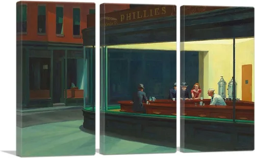 Miniatura 10 de ARTCANVAS Nighthawks 1942 - Póster de pintura enmarcada estirada de 1942, decoración de pared giclée, por Edward Hopper, 26 x 18 pulgadas