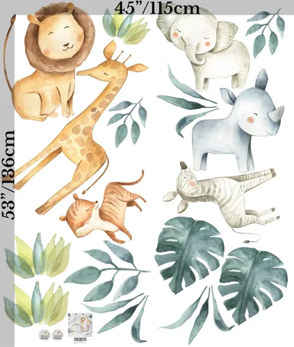 Miniatura 7 de Calcomanía de pared para niños, animales de safari, para guardería, animales africanos, extraíble, despegar y pegar, calcomanías de rey león
