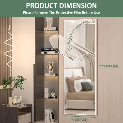 Miniatura 6 de Hasipu - Espejo de puerta de cuerpo completo, 51 x 16 pulgadas, espejo de pared de cuerpo completo para colgar sobre la puerta, espejo para Blanco
