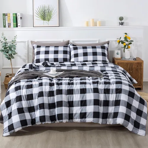 Miniatura 33 de Andency Edredón a cuadros tamaño individual (66 x 90 pulgadas), juego de cama a cuadros negros y blancos para adolescentes y niños, ropa de cama