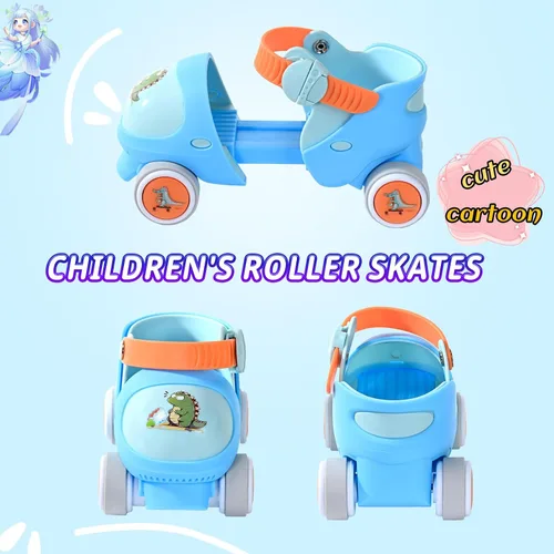 Miniatura 4 de Patines Infantiles Ajustables de Cuatro Ruedas para Niños y Niñas, con Ruedas con Bloqueo para Principiantes, Bebes, Edad de 2 a 6 Años Dino Azul