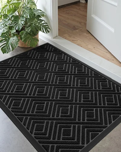 Miniatura 20 de DEXI Tapete para puerta delantera, entrada exterior, 17 x 29 pulgadas, tapete de goma para puerta trasera, resistente, antideslizante de perfil negro