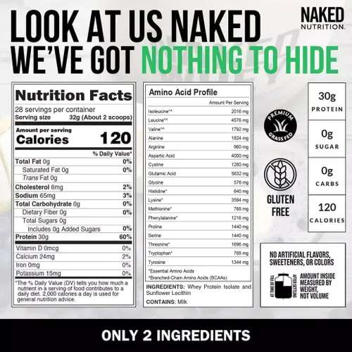 Miniatura 5 de NAKED Proteína de suero aislado - Solo 2 ingredientes, 30g de proteína de vacas alimentadas con hierba, cero carbohidratos, sin sabor