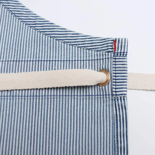 Miniatura 8 de Jeanerlor Delantales de mezclilla a rayas azules para mujeres y hombres, delantal de mezclilla con espalda cruzada, cuello ajustable, unisex, con 4
