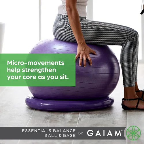 Miniatura 3 de Kit de pelota de equilibrio y base Gaiam Essentials, silla de pelota de yoga de 65 cm, pelota de ejercicio con base de anillo inflable