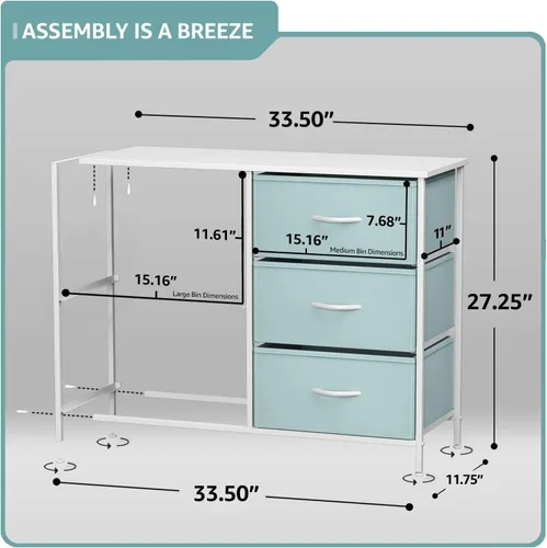 Miniatura 3 de Sorbus - Cómoda con 5 cajones, mesita de noche y mesa auxiliar para el hogar, accesorios de habitación, oficina, dormitorio universitario