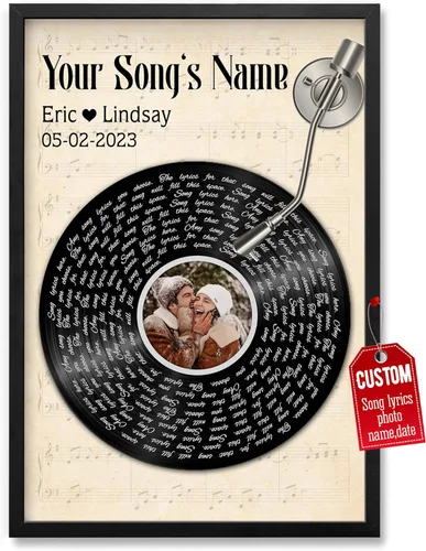 Miniatura 19 de H-DEWALL Póster personalizado de letras de canciones, regalo de boda único para parejas, personaliza con tus propias fotos, nombres y fecha, sin