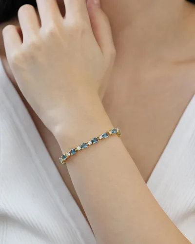 Miniatura 2 de FANCIME Pulseras de plata de ley chapada en oro de 14 quilates, pulseras de tenis de plata de ley de 0.157 pulgadas, pulseras de oro, pulseras