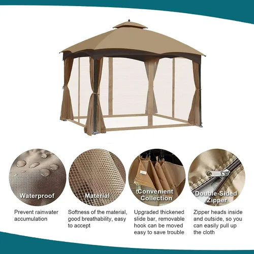 Miniatura 6 de Wonwon Gazebo Mosquitera de Repuesto Universal para Exteriores Toldo de 4 Paneles de Paredes de Malla con Cremallera para Gazebo de 10' x 10