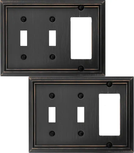 OKAWYC Cubierta de Interruptor de Luz Doble Toggle/Decorador Individual Placa de Pared de Metal Adler, Paquete de 2 Bronce Envejecido 3 Gang,