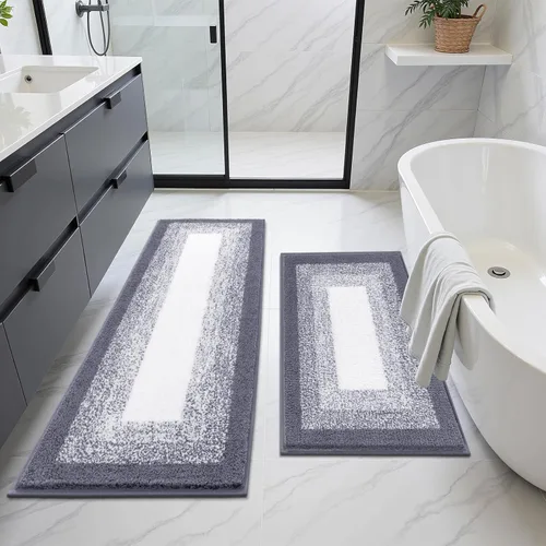 Miniatura 10 de Juegos de alfombras de baño de 3 piezas, alfombras de baño antideslizantes absorbentes, alfombras de baño de felpa extra suaves y esponjosas