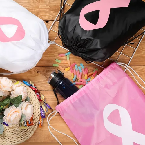 Miniatura 7 de Silkfly 100 unidades de mochila con cordón para concientización sobre el cáncer de mama, bolsas con cordón rosa a granel, bolsas con cordón