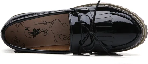 Miniatura 4 de DADAWEN Mocasines para mujer, plataforma con borlas, mocasines de tacón grueso para mujer, elegantes y para el trabajo, zapatos casuales de negocios