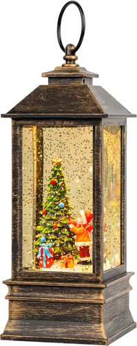 Miniatura 18 de Gnomos de Navidad de 10 pulgadas, linterna de globo de nieve iluminada, caprichoso árbol de Navidad y elfo escandinavo, linterna de agua musical