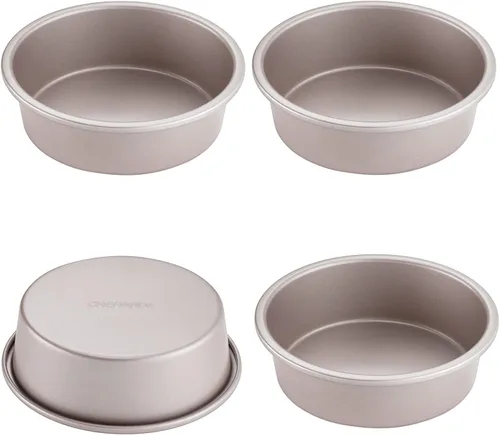 Miniatura 13 de CHEFMADE Juego de mini moldes para pudín, 3 pulgadas, 4 moldes antiadherentes para tarta de huevo, pan y pastel en forma de flor, utensilios
