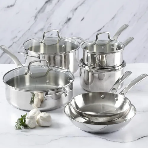 Miniatura 3 de Martha Stewart Castelle - Juego de ollas y sartenes de cocina de 10 piezas de acero inoxidable 18/8 duradero, seguro para inducción, no tóxico