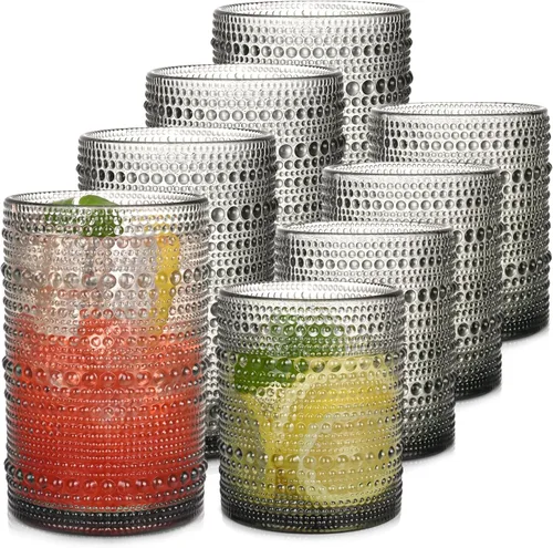 Miniatura 8 de Juego de 8 vasos para beber ámbar Hobnail de 15 onzas y vasos de cóctel de 12 onzas, vasos de cocina para cóctel, café helado, cerveza, té helado