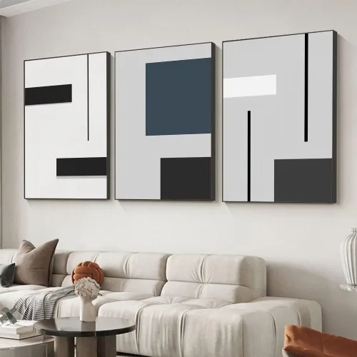 Miniatura 8 de MPLONG Arte de pared, juego de 3 lienzos abstractos naturales y contemporáneos en blanco y negro, decoración de pared estética para sala de estar