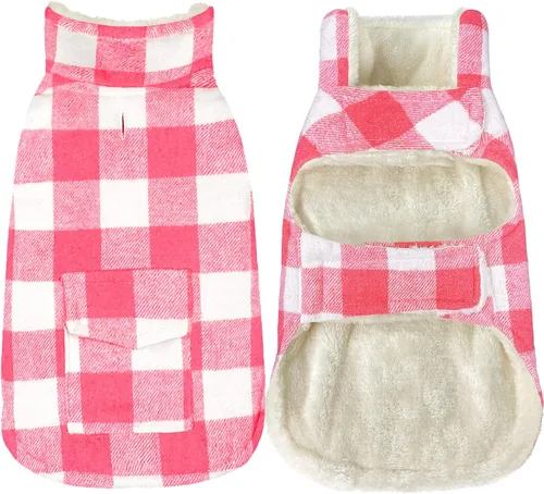 Miniatura 8 de Malier Abrigo de Invierno para Perro, Abrigo Clásico de Forro Polar a Cuadros para Clima Frío, Chaqueta para Perro con Bolsillo, Abrigo Cálido Blanco