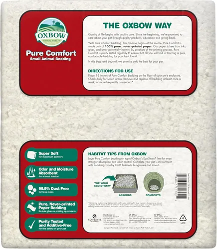 Miniatura 2 de Oxbow Pure Comfort Lecho, Conejo, Hámster y Cobaya, Suministros de Conejito para Caja de Arena, Seguro para Mascotas, Bajo Polvo, Papel Blanco