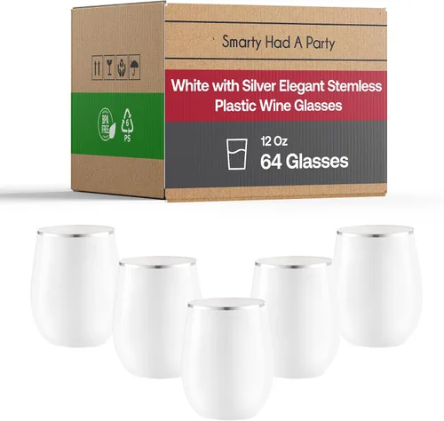 Miniatura 15 de Smarty Had A Party Copas de vino de 12 onzas, paquete de 64 copas de plástico transparente sin tallo, irrompibles y desechables para fiestas