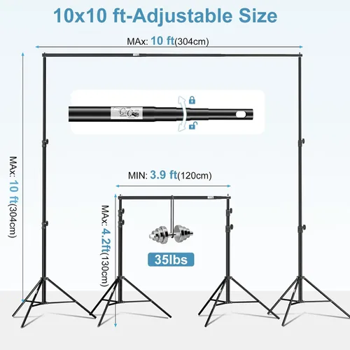 Miniatura 4 de EMART Soporte de fondo resistente de 10 x 10 pies, kit de soporte ajustable con 4 abrazaderas de fondo y bolsa de transporte, sistema de soporte
