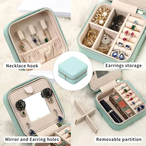 Miniatura 5 de TRODANCE Estuche de viaje para joyas con espejo, pequeño organizador de joyas de viaje, caja de joyería portátil, mini organizador